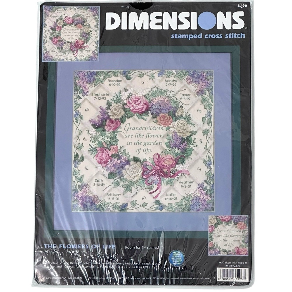 Dimensions‎ Stamped CROSS STITCH  Kit Grandchildren Are Like Flowers 1991 NEW